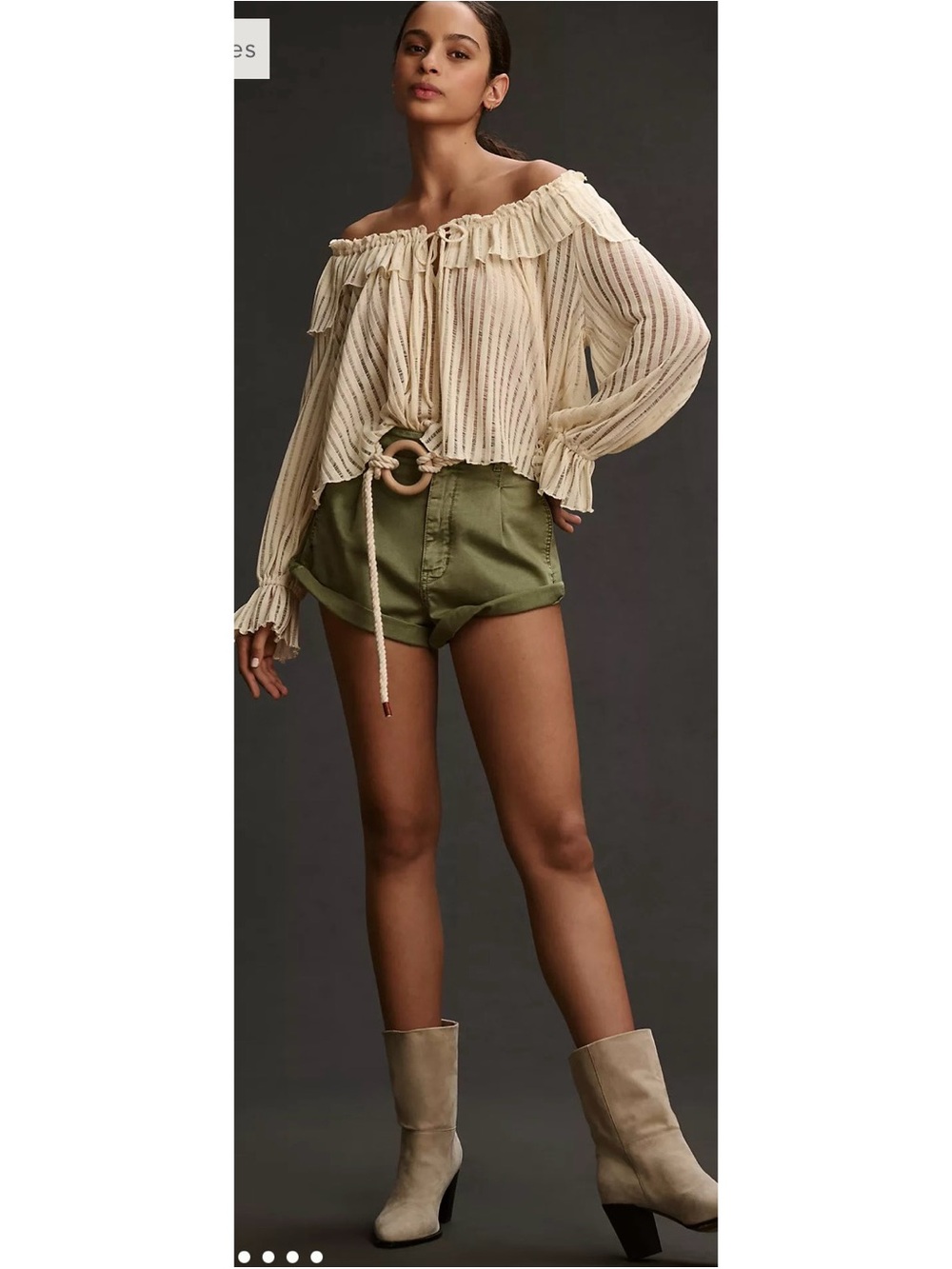 Off-Shoulder Cream Ruffled Peasant Blouse